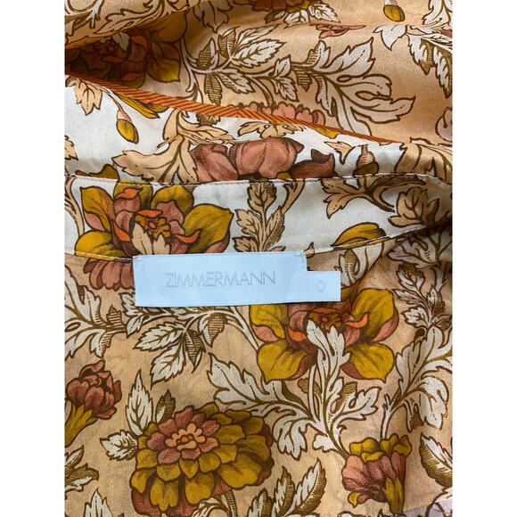 Zimmermann 'Andie' Orange Printed Silk Shirt Size 0 - Picture 3 of 4